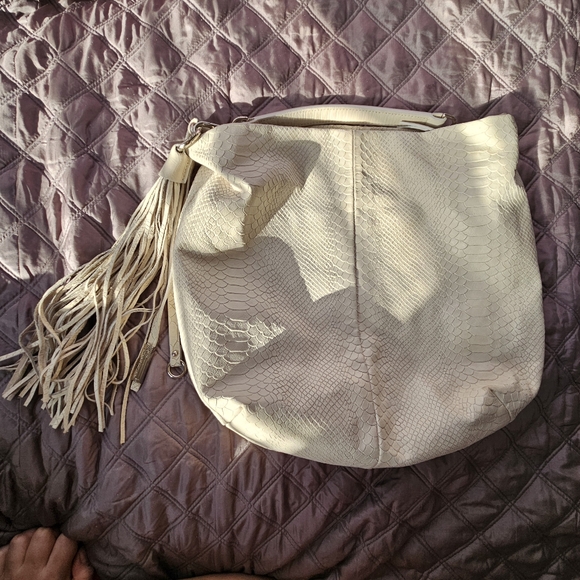 Off White Leather Snake Print Gianni Chiarini Big Bag 14x14 - Picture 2 of 7